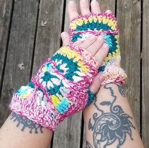 Handwarmers Boho Artisan made Freeform Crochet